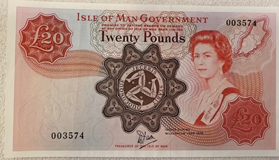 Lot 381 - ISLE OF MAN; a twenty pound note commemorating...