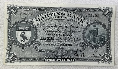 Lot 407 - MARTINS BANK, DOUGLAS; a one pound note, 1st...