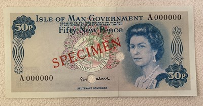 Lot 416 - ISLE OF MAN GOVERNMENT; a fifty new pence note,...