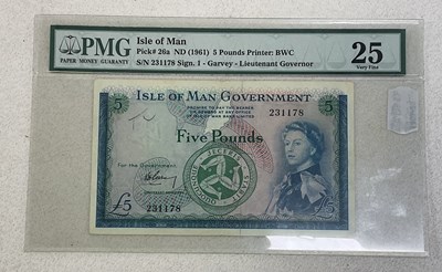 Lot 408 - ISLE OF MAN GOVERNMENT; a five pound note,...