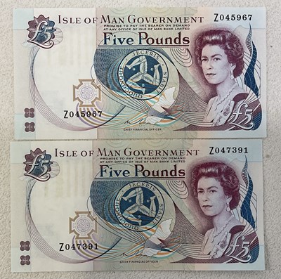 Lot 423 - ISLE OF MAN GOVERNMENT; two five pound notes,...