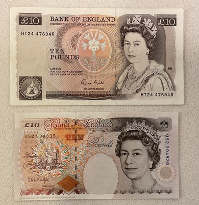 Lot 425 - BANK OF ENGLAND; two ten pound notes, HT24...