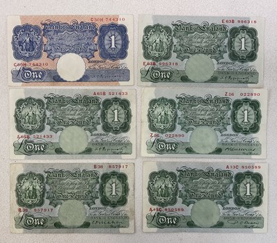 Lot 409 - BANK OF ENGLAND; six one pound notes,...