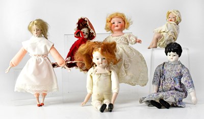 Lot 324 - Six small bisque headed dolls, including a...