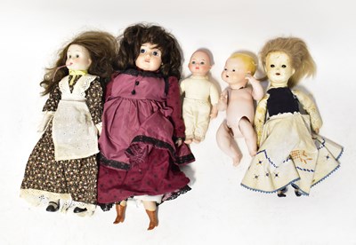 Lot 288 - Five bisque headed dolls, including an Armand...