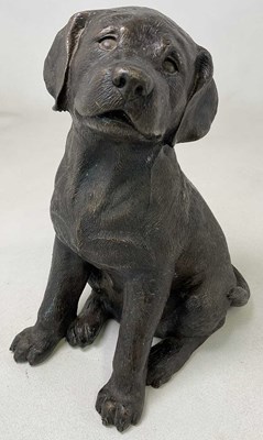 Lot 160 - A bronzed brass retriever puppy in a seated...