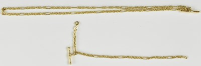 Lot 844 - A 9ct gold necklace with T-bar pendant,...