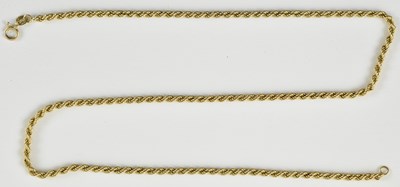 Lot 923 - A 9ct gold rope twist necklace with ring clasp,...