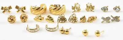 Lot 862 - Twelve pairs of various 9ct gold and other...