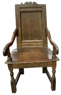 Lot 19 - A 17th century oak wainscot type chair, with...