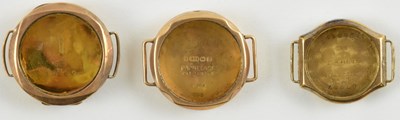 Lot 1024 - Three 9ct yellow gold lady's wristwatch heads,...