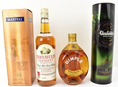 Lot 147 - WHISKY AND COGNAC; three bottles of whisky and...