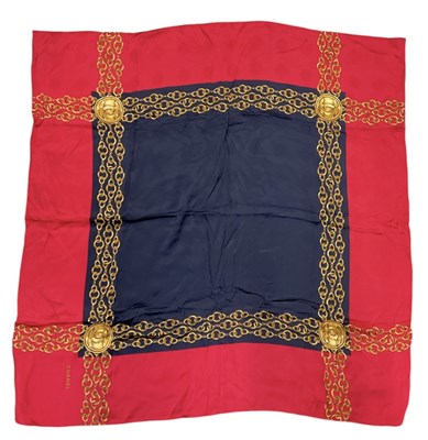 Lot 516 - IN THE STYLE OF CHANEL; a vintage silk scarf,...