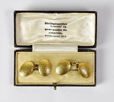 Lot 792 - A pair of 18ct gold cufflinks of oval form...