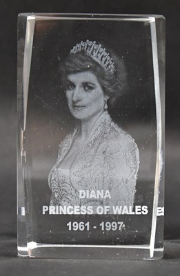 Lot 277 - An etched glass paperweight depicting Diana,...