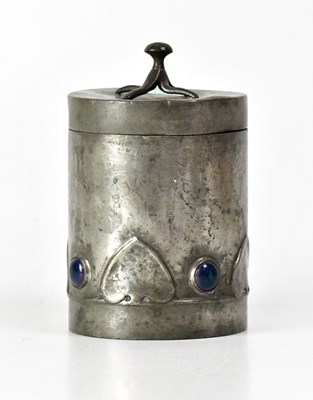 Lot 269 - A Tudric-style pewter lidded jar, set with...