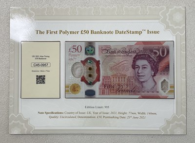 Lot 385 - The first polymer fifty pounds banknote,...