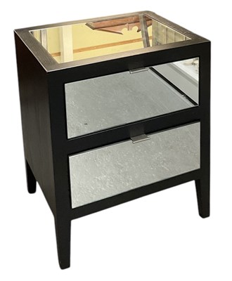 Lot 42 - A modern ebonised mirrored two drawer bedside...