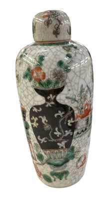 Lot 738 - A Chinese crackle glaze lidded jar, decorated...