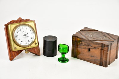 Lot 528 - WALTHAM WATCH CO USA; a car clock on an oak...