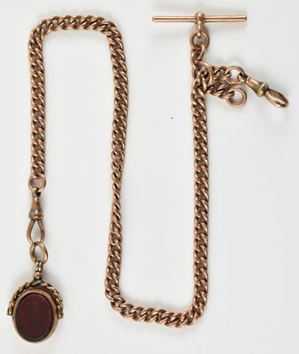 Lot 1004 - A 9ct rose gold watch guard chain, with swivel...