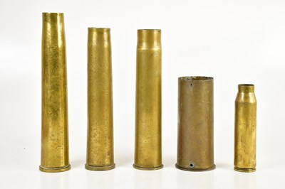 Lot 789 - A collection of five brass artillery shell...