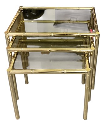 Lot 31 - A modern nest of three brass bamboo style...