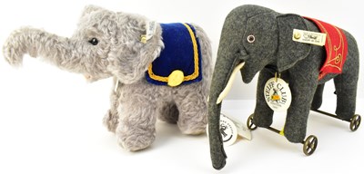 Lot 532 - STEIFF; two toy elephants, one grey with...