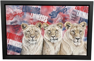 Lot 246 - HAYLEY GOODHEAD; oil on canvas, 'Lionesses',...