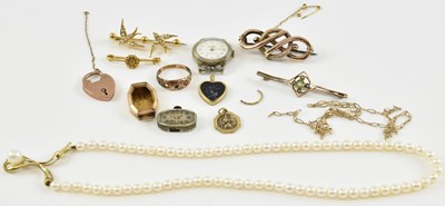 Lot 834 - A group of broken gold jewellery including a...