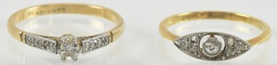 Lot 849 - Two 18ct gold diamond set rings, one in the...