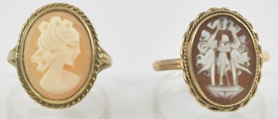 Lot 871 - Two 9ct gold cameo rings, one showing the...