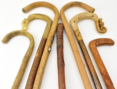 Lot 417 - A collection of seven various walking sticks,...