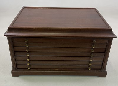 Lot 433A - An empty mahogany seven drawer table top coin...