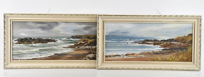 Lot 898 - JILL MICKLE; a pair of oils on board, coastal...