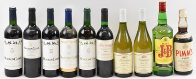 Lot 173 - MIXED WINES AND SPIRITS; eight bottles of red...