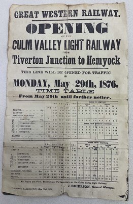 Lot 82 - GWR Culm Valley Light Railway timetable, a...