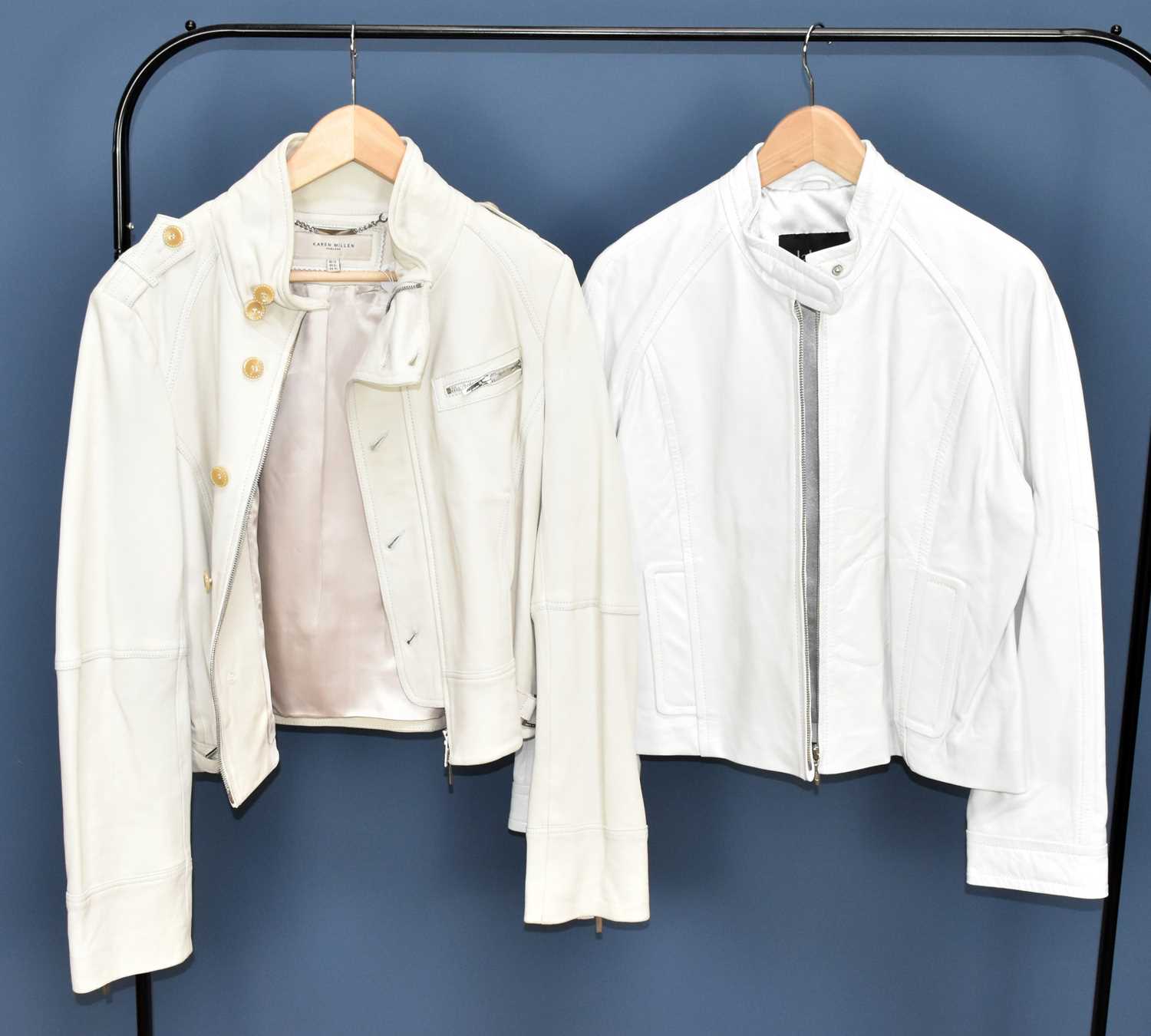 Lot 868 - LAKELAND; a white nappa leather shirt jacket...
