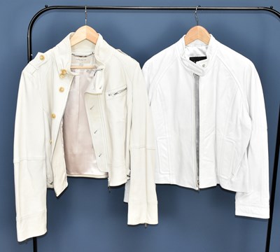 Lot 868 - LAKELAND; a white nappa leather shirt jacket...