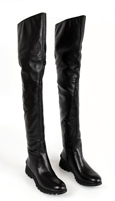 Lot 876 - PRADA; a pair of black calfskin leather unworn...