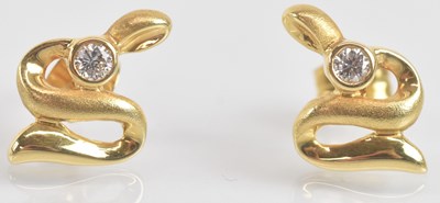 Lot 1419 - A pair of 18ct yellow gold earrings of...