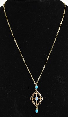 Lot 1462 - A 9ct yellow gold turquoise and moonstone...