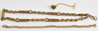Lot 1647 - A gold plated Albert chain, with twin sprung...