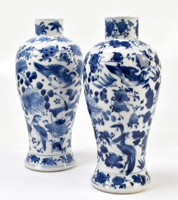 Lot 627 - A pair of late 19th century Chinese blue and white vases