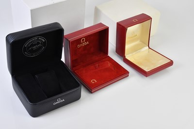 Lot 10 - OMEGA; five watch boxes including two with...