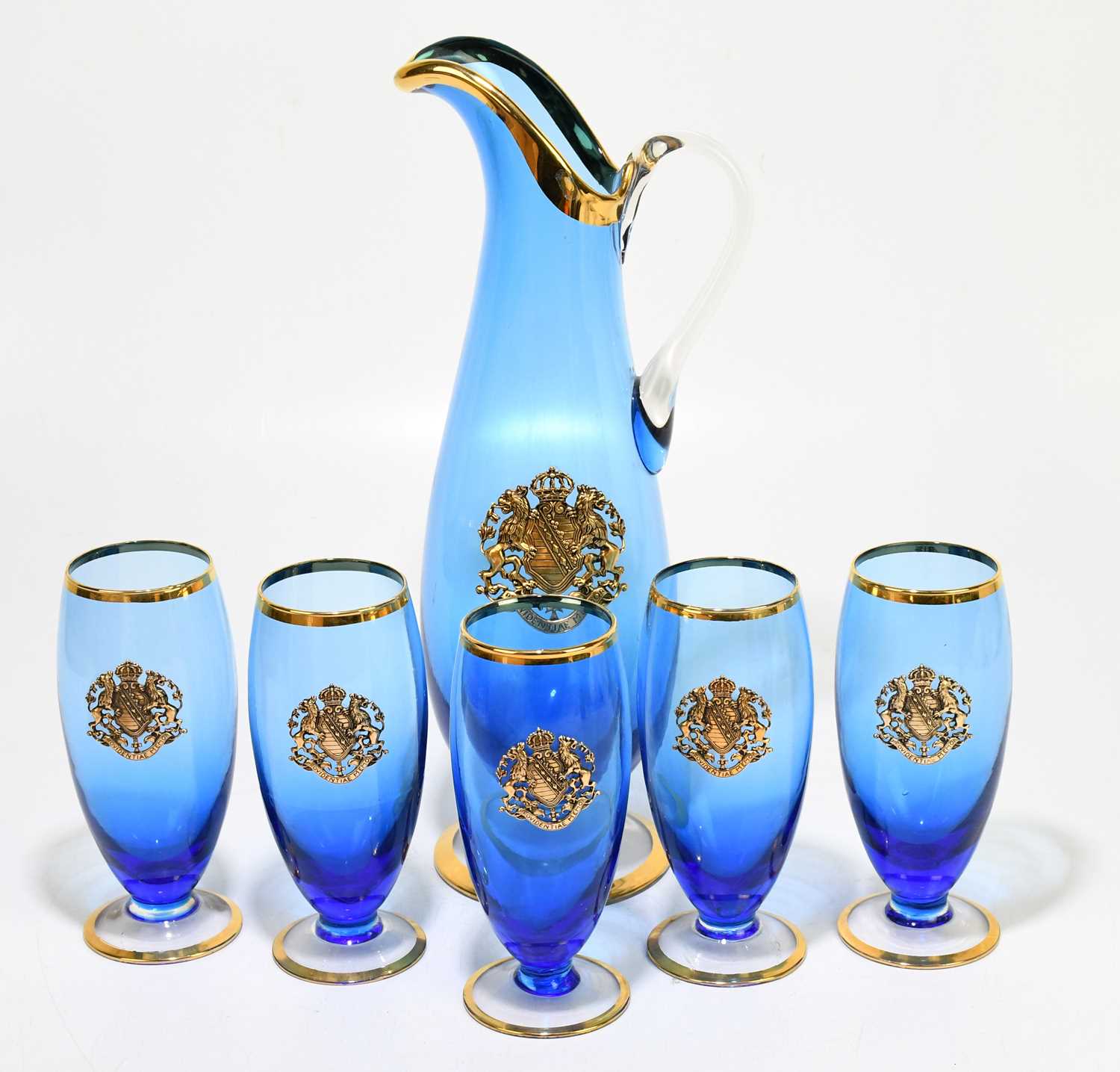 Lot 476 - A set of five blue drinking glasses each with...