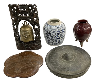 Lot 1025 - A Chinese carved hardwood and silver inlaid...