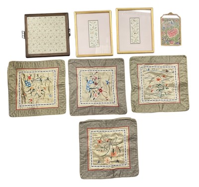 Lot 1048 - A group of eight Oriental embroideries,...