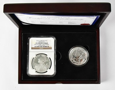 Lot 595 - A 2015 silver proof Britannia 1oz coin, and a...