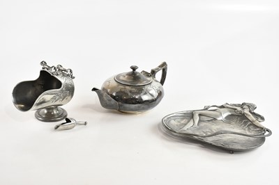 Lot 790 - WMF; an Art Nouveau pewter dish, decorated...